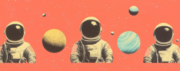 A retro spacethemed collage with astronauts planets and vintage scifi elements collage retro space