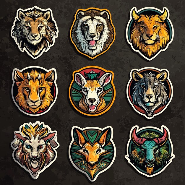 retro sticker design with cool and trendy animal emblems with premium quality