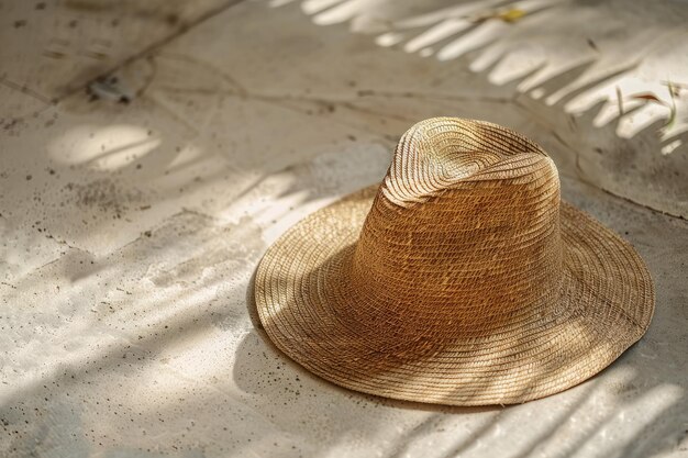 A retro straw hat lies on the floor Headdress for women and men