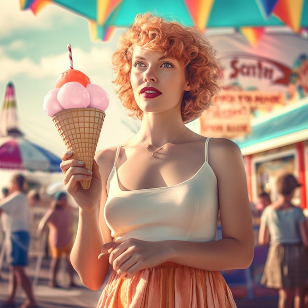 retro style colorful woman with ice cream