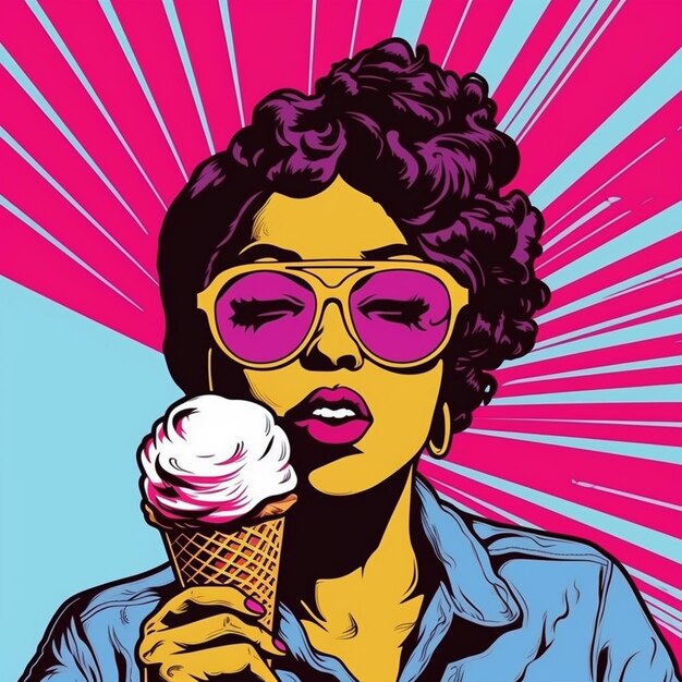 retro style colorful woman with ice cream