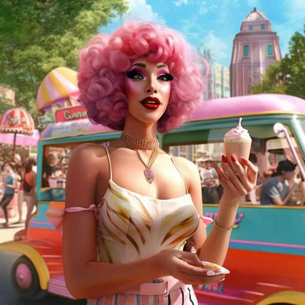 retro style colorful woman with ice cream