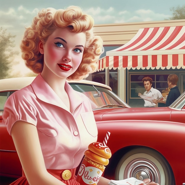 retro style colorful woman with ice cream