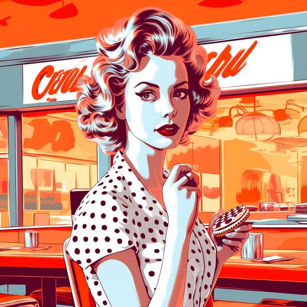 retro style colorful woman with ice cream