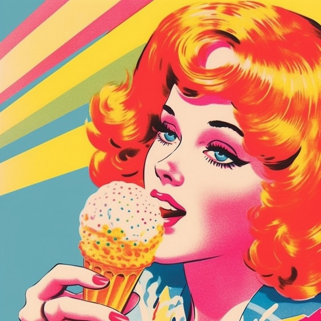 retro style colorful woman with ice cream