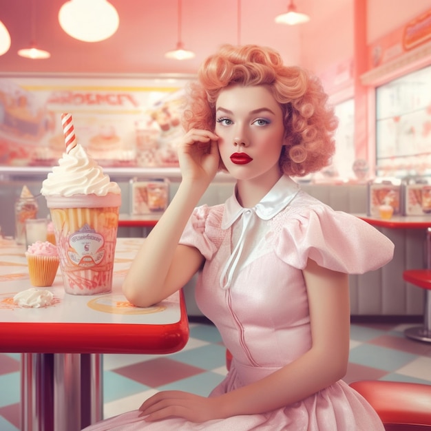 retro style colorful woman with ice cream