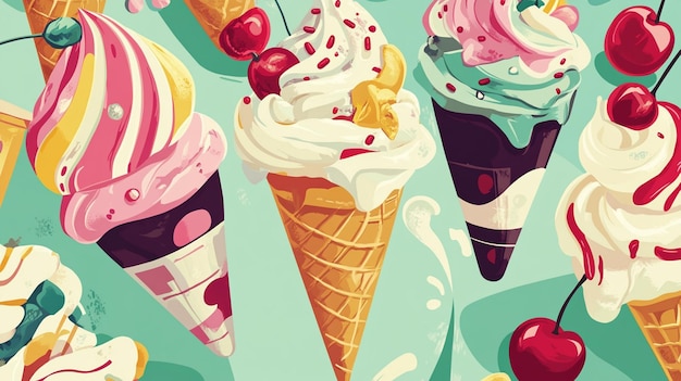 Photo retro style illustration of an ice cream menu