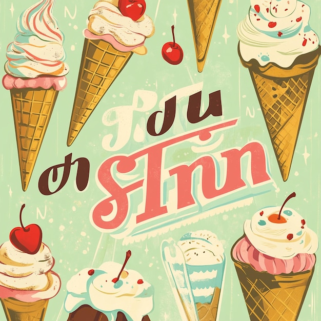 Photo retro style illustration of an ice cream menu