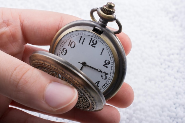 Retro style pocket watch in hand