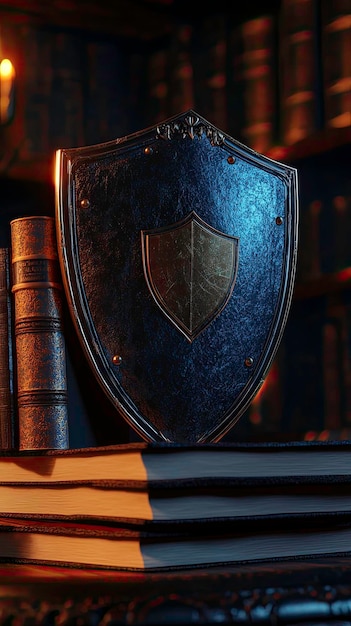 Retro style shield and book