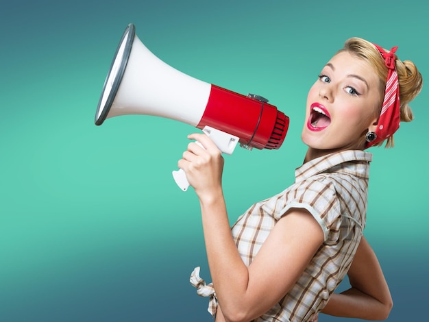 Retro style Woman holding megaphone