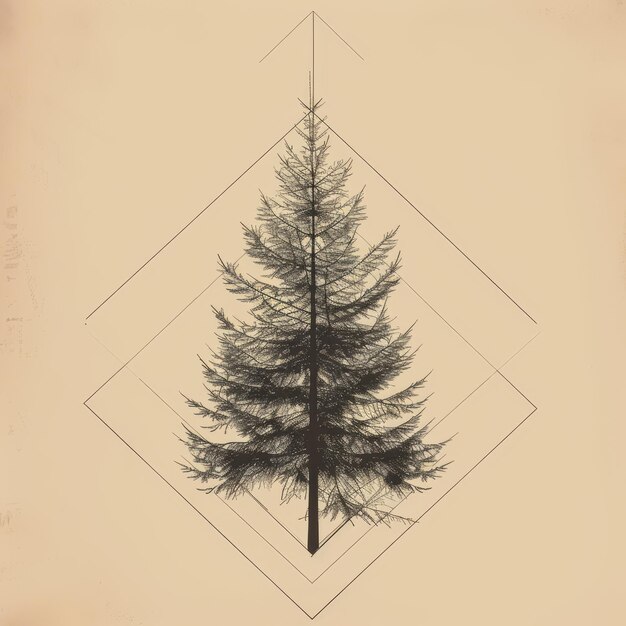 Photo retro styled illustration of a pine tree in the shape of a triangle