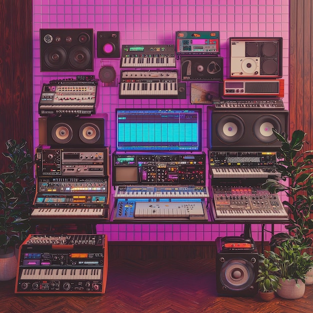 Retro Synth Studio Music Production Workstation Setup