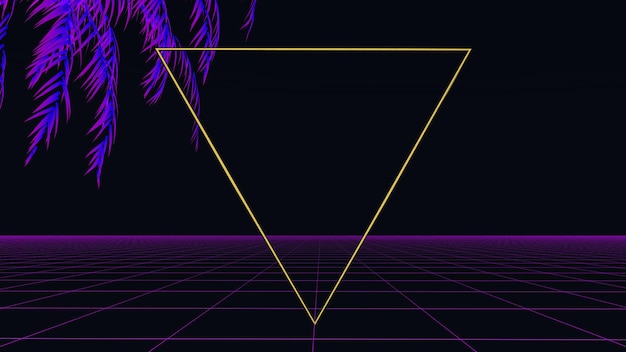 Photo retro synthwave background 3d neon grid and tropical palm tree on a dark night background stylistics of the 80s computer games and electronic music high quality 3d illustration