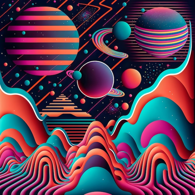 Retro Syntwave Space repeating pattern