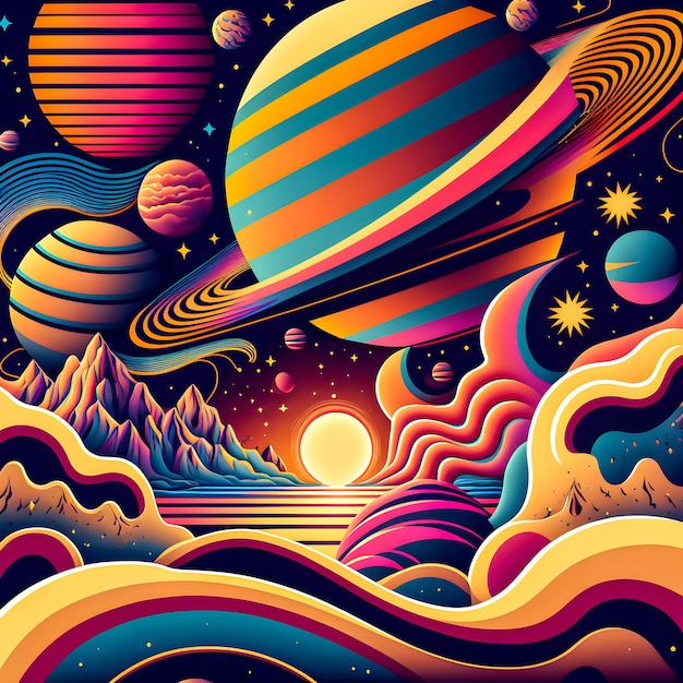 Retro Syntwave Space repeating pattern