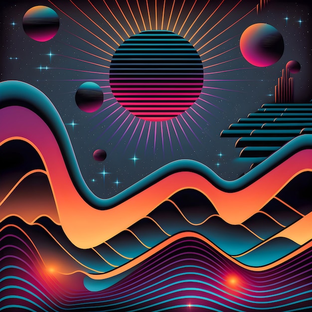 Retro Syntwave Space repeating pattern