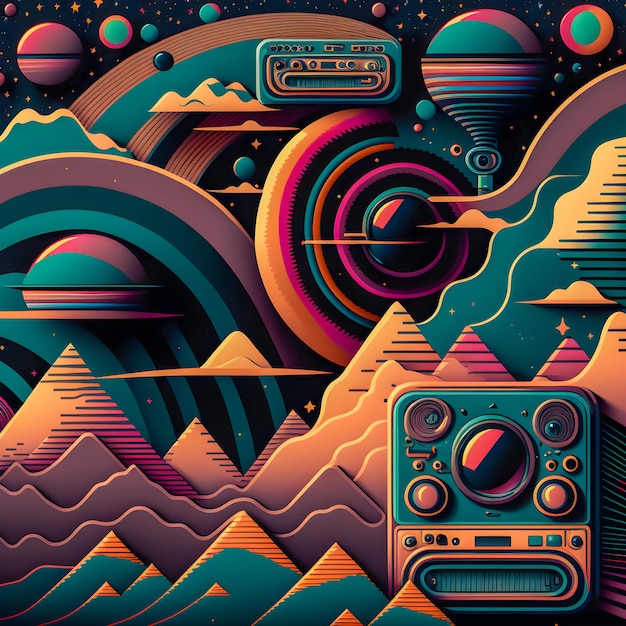 Retro Syntwave Space repeating pattern