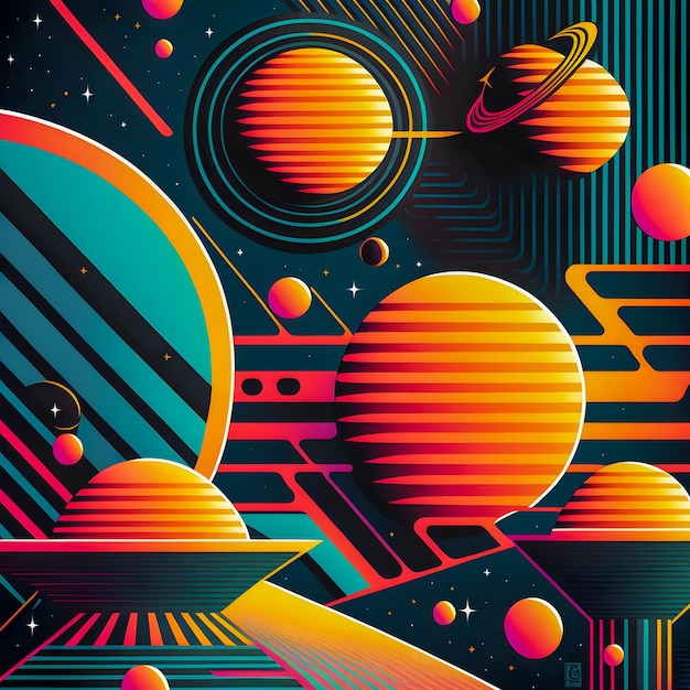 Retro Syntwave Space repeating pattern