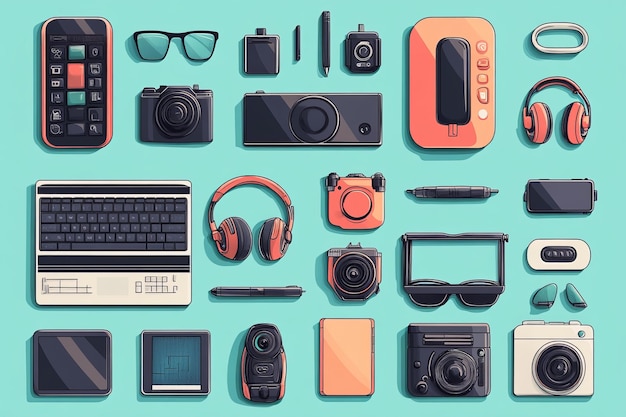 Photo retro tech gadgets in a minimalist composition