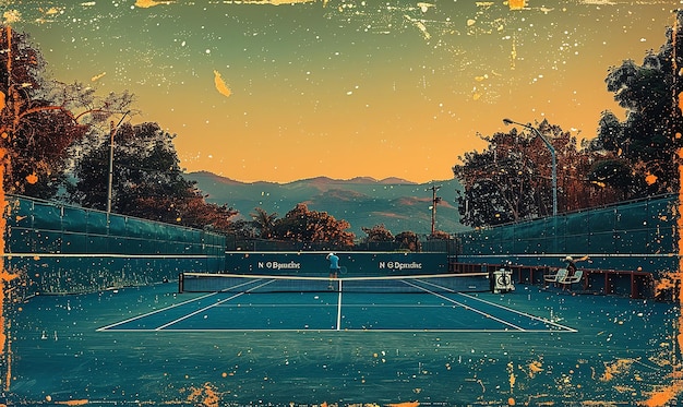 Retro Tennis Match with Grainy Texture and Vintage Colors