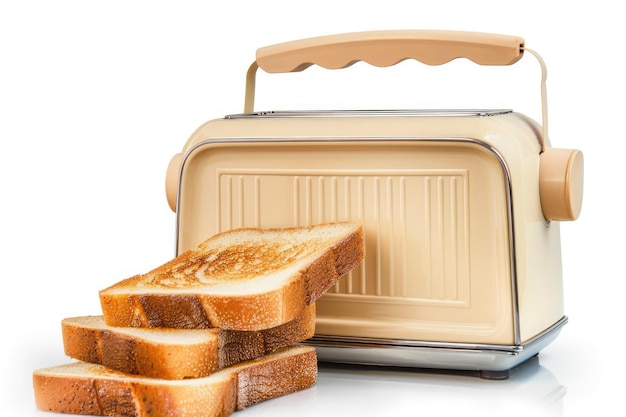 Retro toaster and toasted slices of bread isolated on white background with clipping path