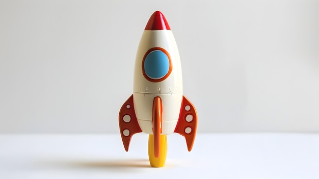 Photo retro toy rocket ship on clean white studio background