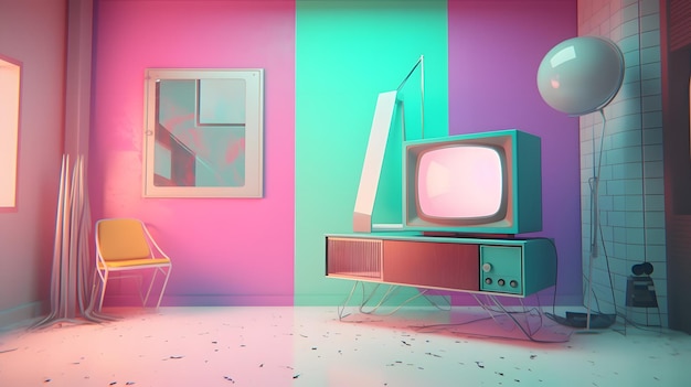 Retro TV receiver colorful illustration Generative AI