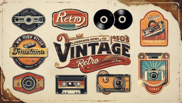 Photo retro vintage badge collection a nostalgic collage of iconic designs