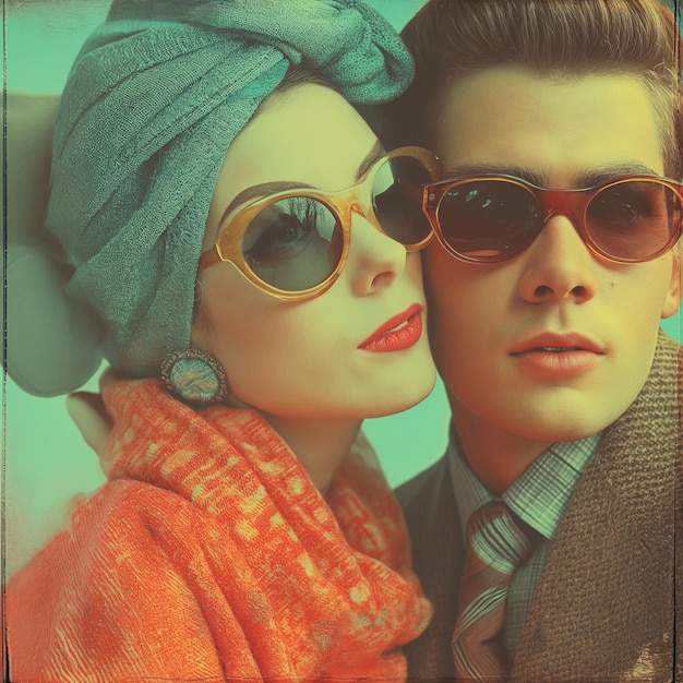 Retro vintage couple selfi