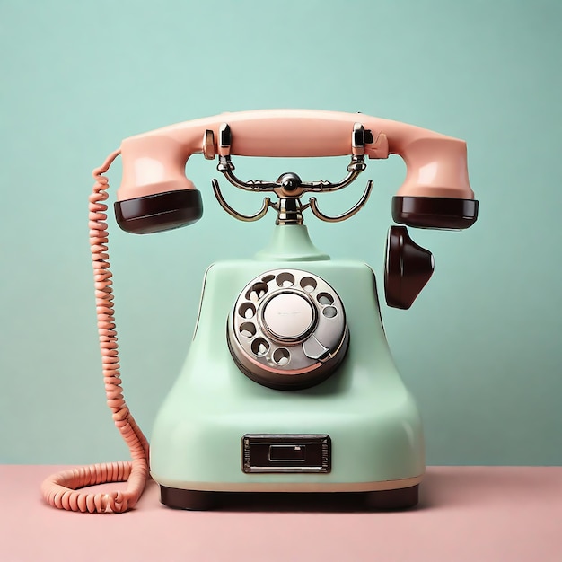 Retro vintage phone on pastel background