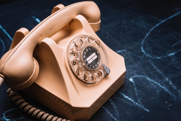 retro vintage telephone in beige color