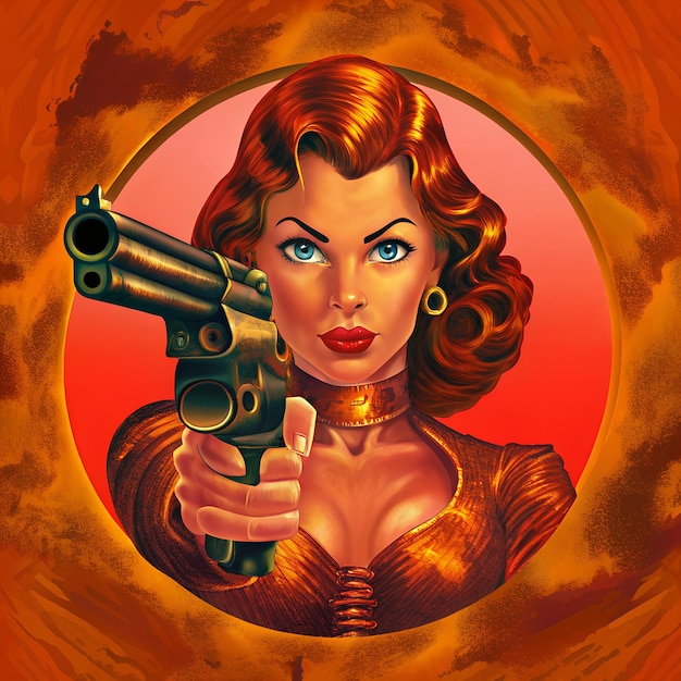 Retro vintage woman with the gun