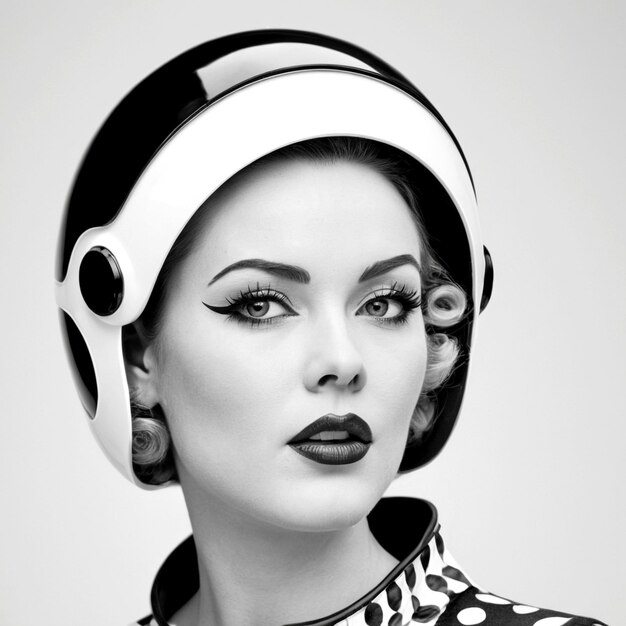 Retro woman posing in a futuristic helmet