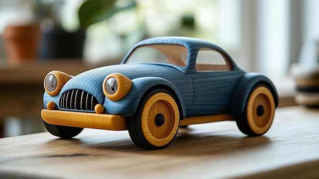 Photo retro wooden toy car generative ai