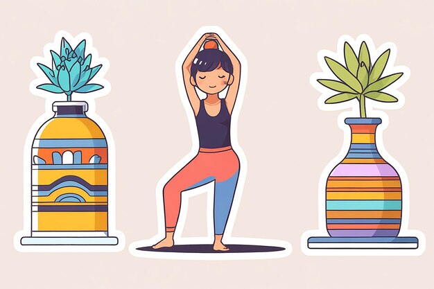 Photo retro yoga practice sticker illustration