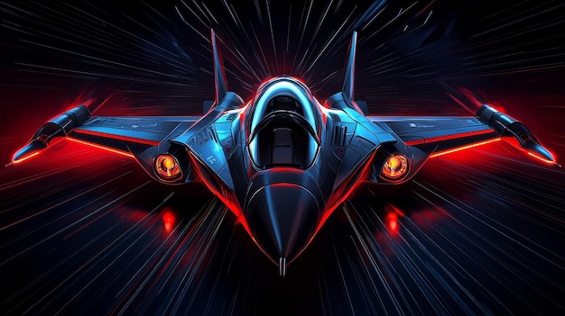 A retrofuturistic illustration of a futuristic fighter jet inspired by classic scifi art