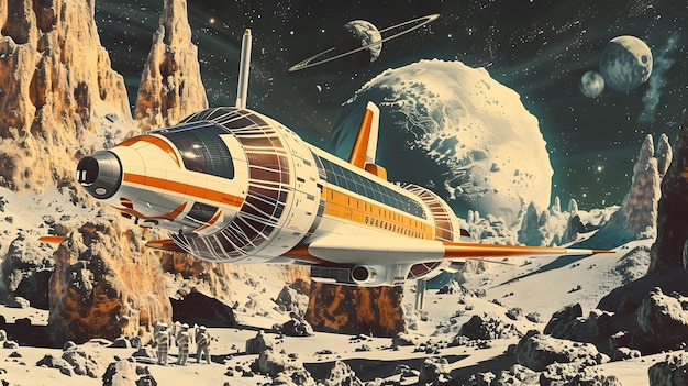 RetroFuturistic Spaceship Illustration in Space