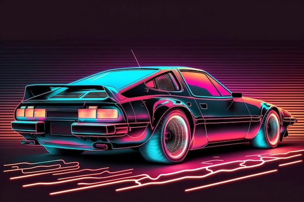 RetroFuturistic Synthwave Car in a Cyberpunk World Generative AI