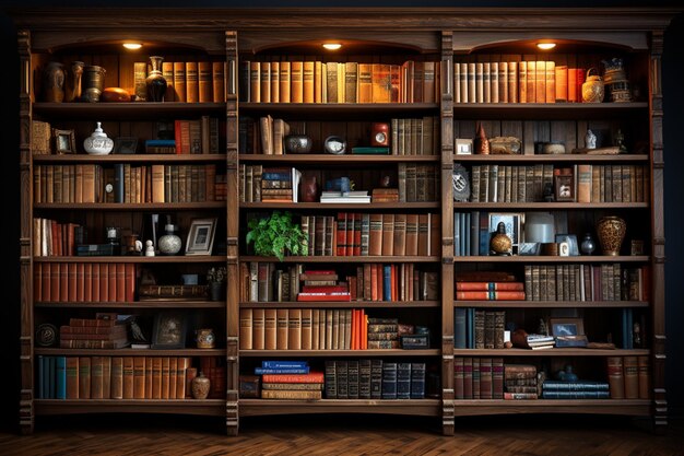 Photo retrostyle bookshelf with old books and a ray of light