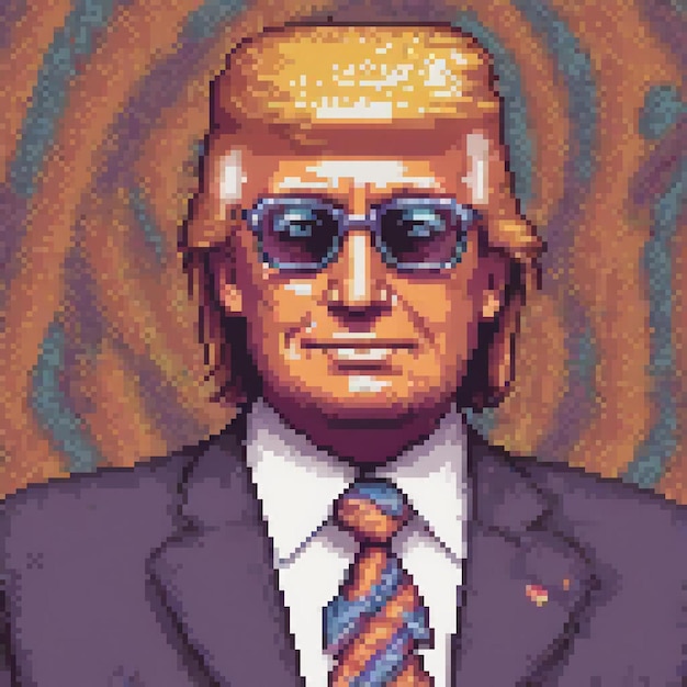 Retrostyle pixel art of a stylish man in a sharp suit and tie sporting sunglasses