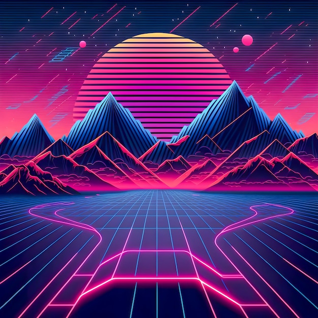 Retrowave pattern 80s and 90s tyle background illustration