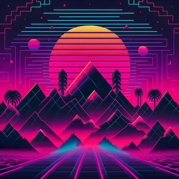 Retrowave pattern 80s and 90s tyle background illustration