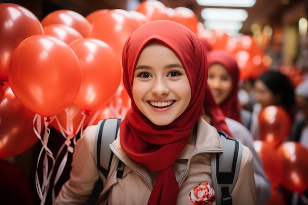 The Return of Elementary School Children Wearing Red and White Uniforms Back to School