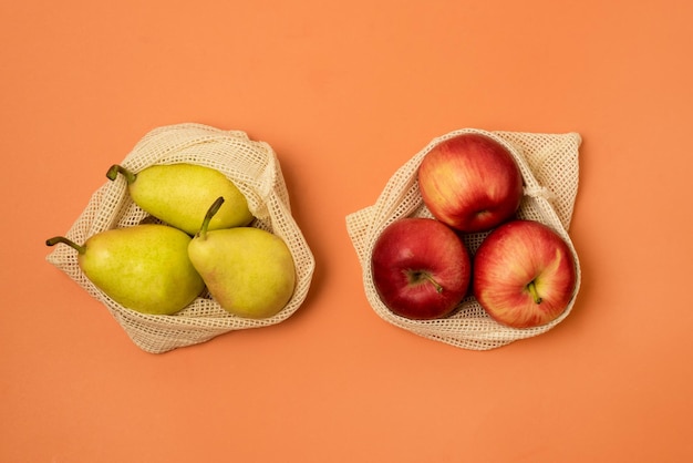 Reusable Grocery Bags With Fruits Reusable Packaging for Fruits and Vegetables Zero Waste Concept