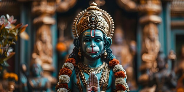 Photo the revered and divine deity hanuman in worship concept religious rituals hindu deity worship hanuman jayanti spiritual devotion divine blessings