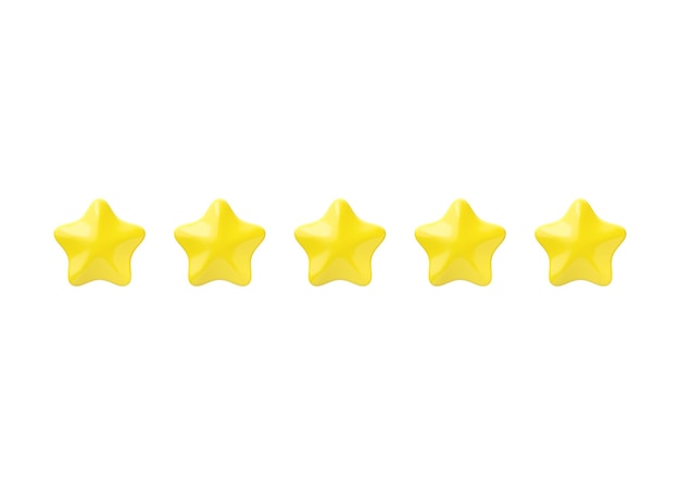 Review d render icon  five star customer positive rate award experience service cartoon illustration