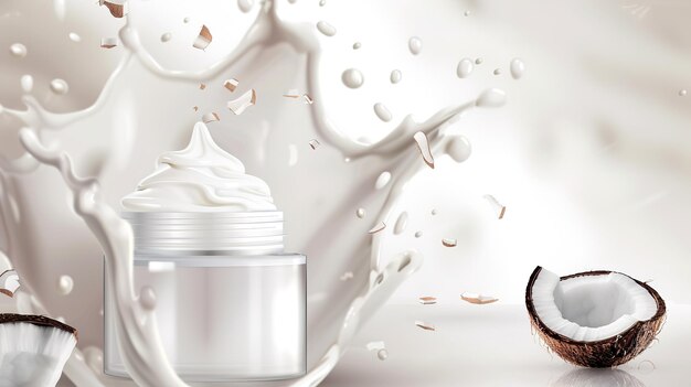 A revitalizing splash of coconut cream a luxurious moisturizer for radiant skin captured in a dynamic artistic display