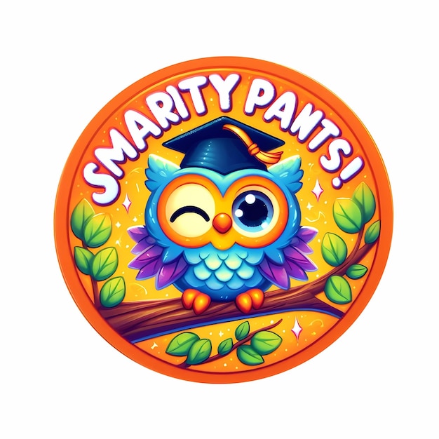 reward sticker with cute cartoon owl wearing a graduation cap