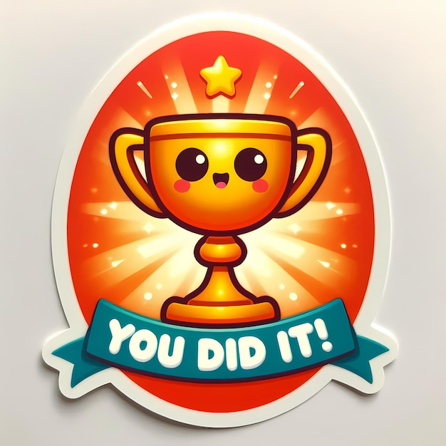 reward sticker with a cute cartoonish trophy